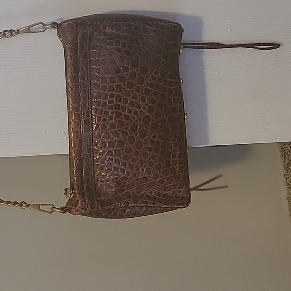 Rebecca Minkoff Edie embossed crocodile shoulder bag brown & gold hardware GUC ! - Picture 4 of 14